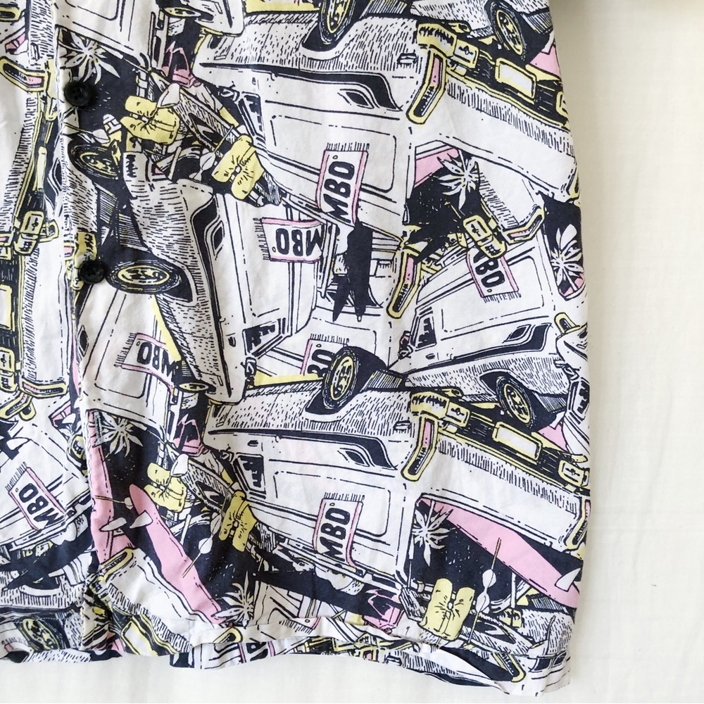 MAMBO Mens Size L Black White Cotton Button Down Short Sleeve Shirt Quirky Beach - Picture 7 of 10